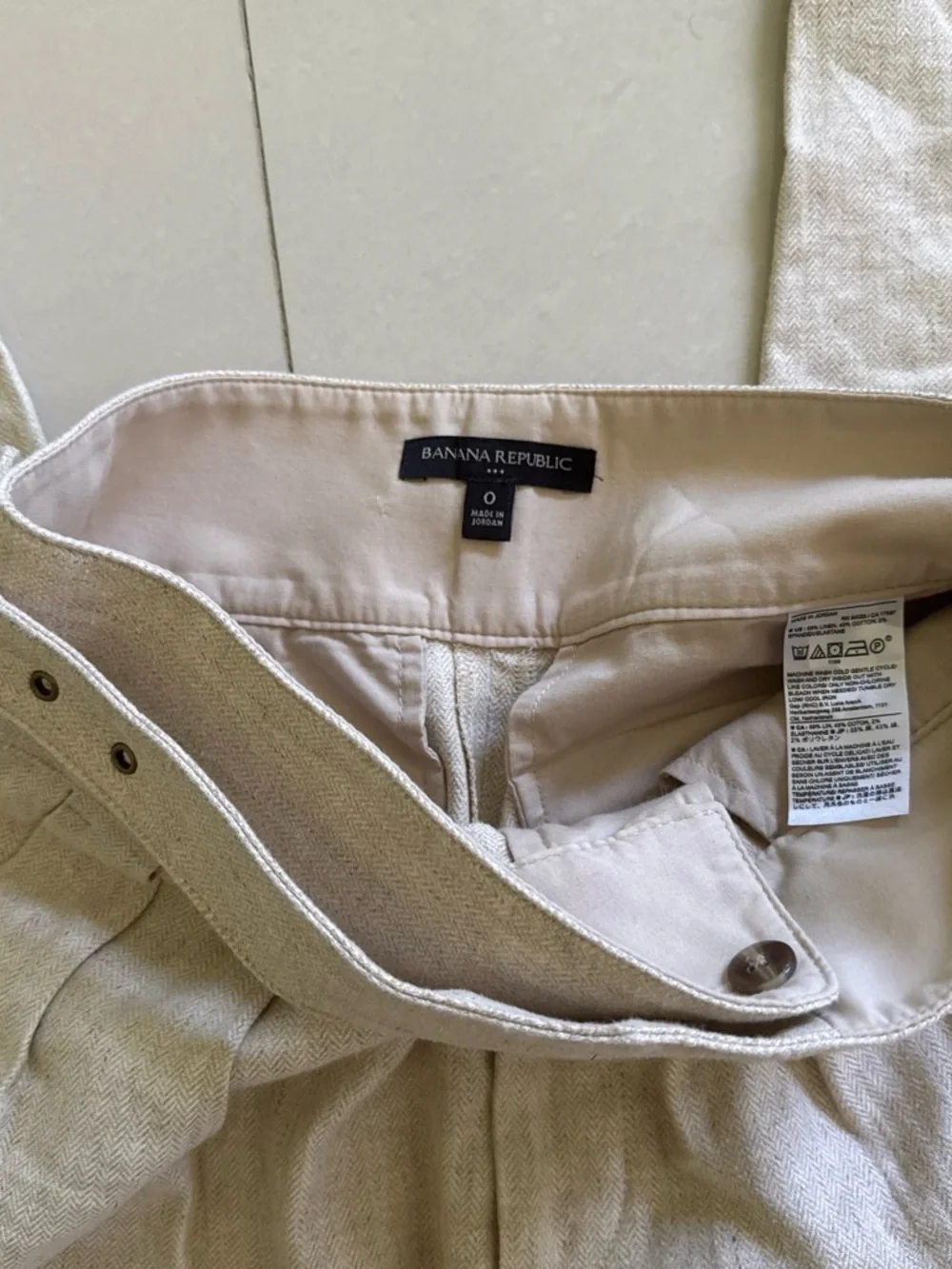 Banana Republic Beige Pleated Linen Blend Trousers Tie Waist